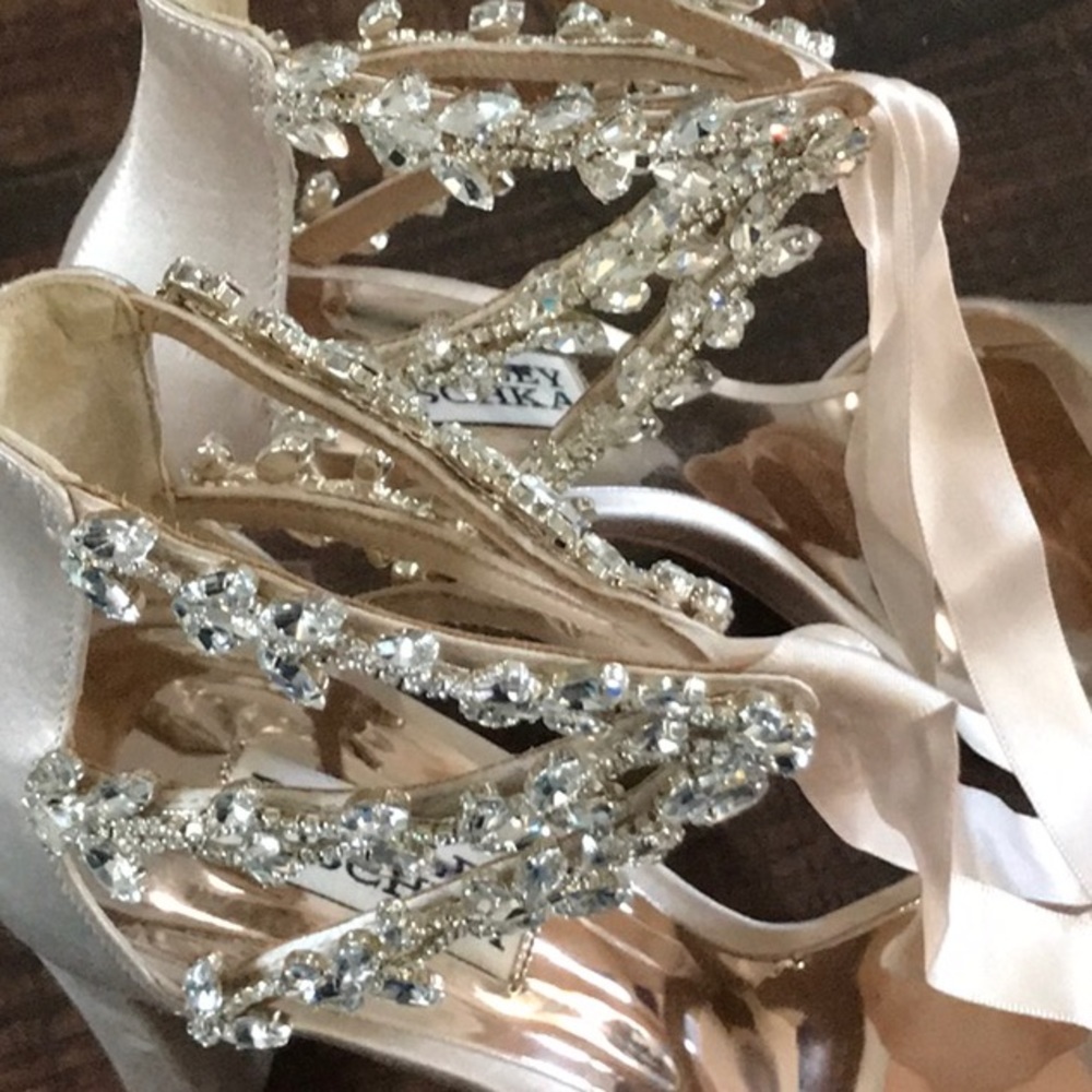 NEW BHLDN x Badgley Mischa Ever After Bridal Heels Crystal Satin - Picture 5 of 8